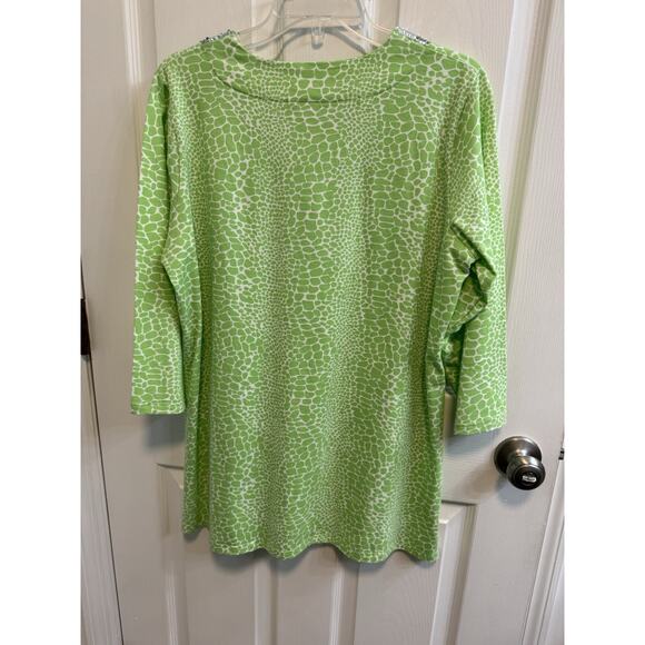 Quacker Factory Large Green White Tunic Silver Sequined Trim At Neck - Picture 4 of 11